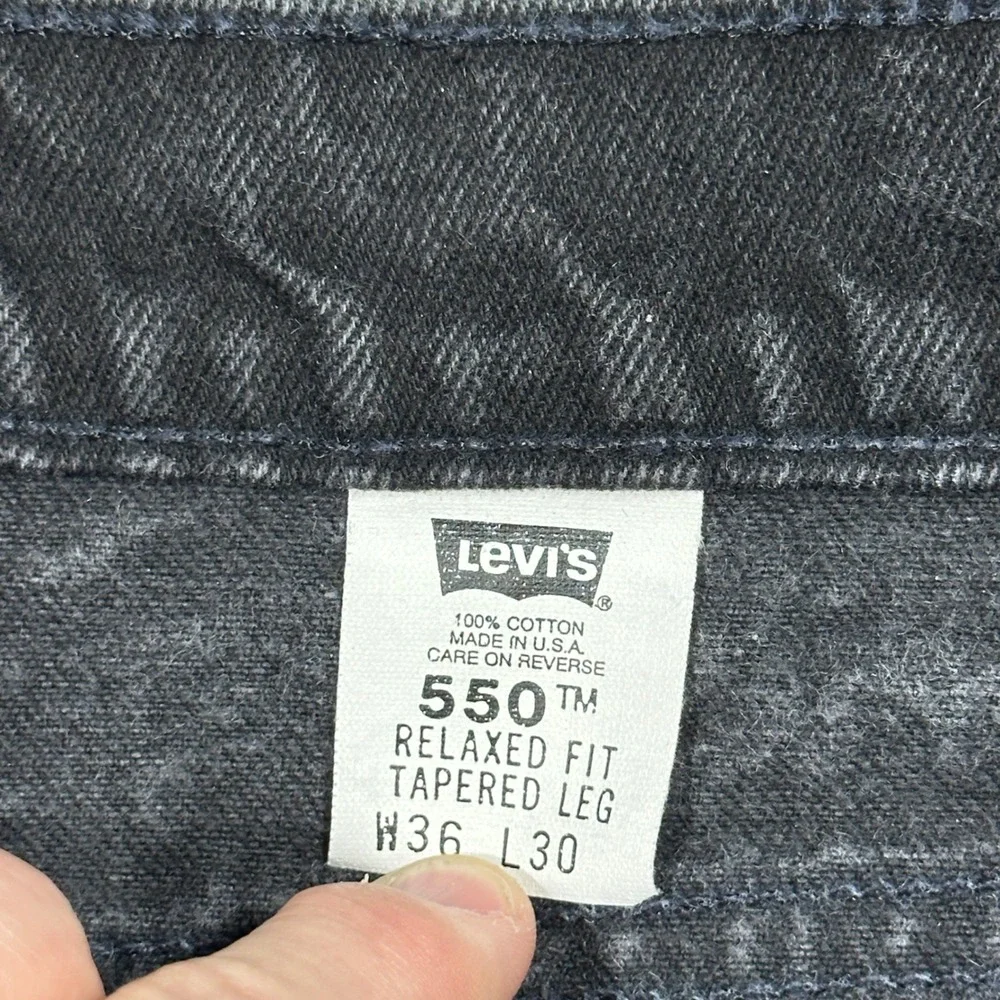 Vintage 90s Levis 550 Orange Tab Black Relaxed Tapered Jeans Made in USA *35x30